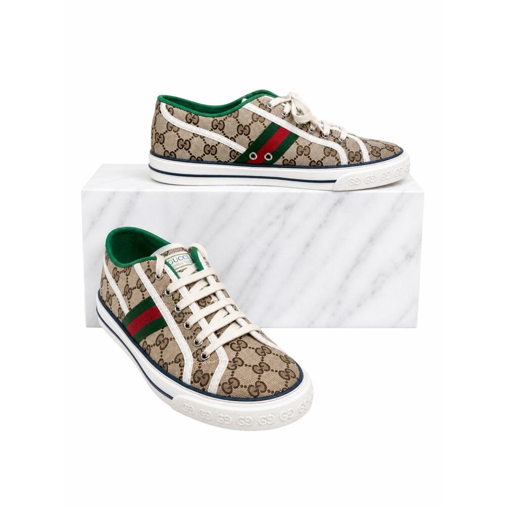 Gucci GG 1977 Tennis Sneakers Lace Up Beige Ebony Original Men Size 9/ 9.5